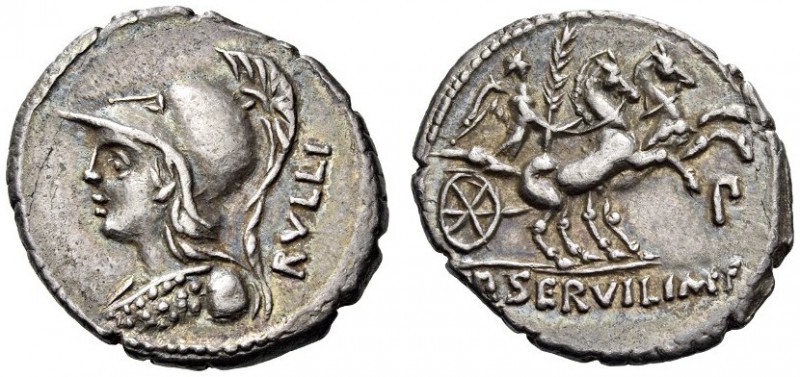 P. Servilius M.f. Rullus, 100 BC. Denarius (Silver, 20mm, 3.94 g 4), Rome. RVLLI...