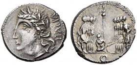 The Social War: coinage of the Marsic Confederation, 90-88 BC. Denarius (Silver, 19mm, 3.95 g 7), Corfinium, c. 90. ITALIA Laureate head of Italia to ...