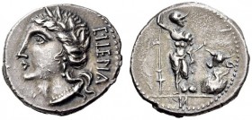 The Social War: coinage of the Marsic Confederation, 90-88 BC. Denarius (Silver, 18mm, 3.78 g 2), Bovianum, 89. Viteliu (in Oscan) Laureate head of It...