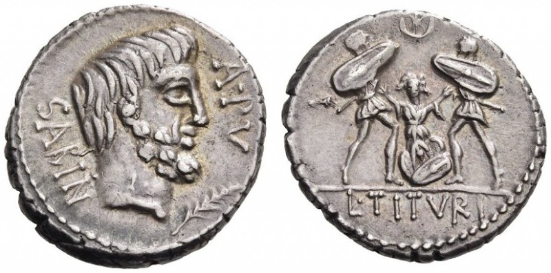 L. Titurius L.f. Sabinus, 89 BC. Denarius (Silver, 18mm, 4.04 g 7), Rome. SABIN ...