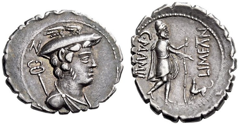 C. Mamilius Limetanus, 82 BC. Denarius Serratus (Silver, 21mm, 3.81 g 9), Rome. ...