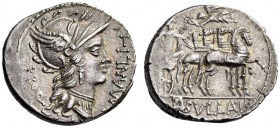 L. Manlius Torquatus, 82 BC. Denarius (Silver, 18mm, 4.02 g 7), Mint moving with Sulla. L.MANLI -PRO.Q Helmeted head of Roma ro right. Rev. L.SVLLA IM...