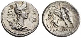 C. Hosidius C.f. Geta, 64 BC. Denarius (Silver, 18mm, 3.57 g 6), Rome. GETA - III VIR Draped bust of Diana to right, with bow and quiver over her shou...