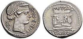 L. Scribonius Libo, 62 BC. Denarius (Silver, 19mm, 3.97 g 6), Rome. BON EVENT / LIBO Diademed head of Bonus Eventus to right. Rev. PVTEAL / SCRIBON Pu...