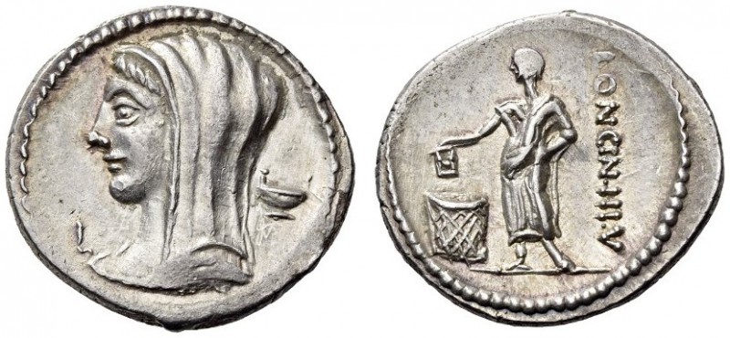 L. Cassius Longinus, 60 BC. Denarius (Silver, 21mm, 3.86 g 6), Rome. Veiled and ...