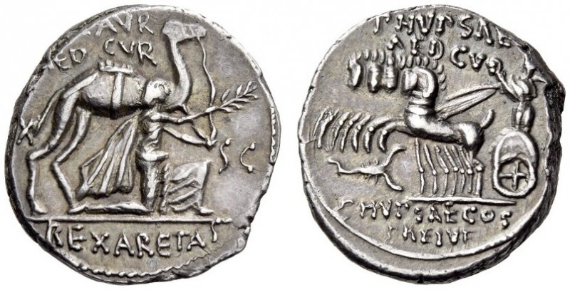 M. Aemilius Scaurus and Pub. Plautius Hypsaeus, 58 BC. Denarius (Silver, 18mm, 4...