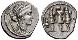 Faustus Cornelius Sulla, 56 BC. Denarius (Silver, 18mm, 3.74 g 5), Rome. Diademed, laureate and draped bust of Venus to right, wearing earring and pea...