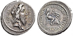 C. Memmius C.f, 56 BC. Denarius (Silver, 19mm, 3.93 g 10), Rome. C.MEMMI C.F. - QVIRINVS Laureate and bearded head of Quirinus to right. Rev. MEMMIVS ...
