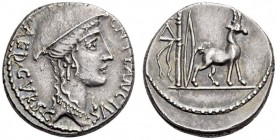 Cn. Plancius, 55 BC. Denarius (Silver, 17mm, 4.09 g 11), Rome. CN PLANCIVS AED CVR S C Female head (the personification of Macedonia) to right, wearin...