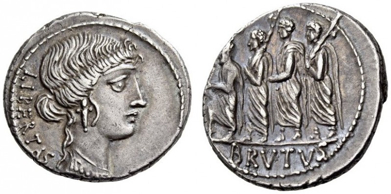 Q. Servilius Caepio Brutus (M. Junius Brutus), 54 BC. Denarius (Silver, 19mm, 4....
