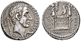C. Coelius Caldus, 53 BC. Denarius (Silver, 18mm, 3.99 g 12), Rome. C.COEL.CALDVS / COS Bare head of Coelius Caldus to right; behind, standard inscrib...