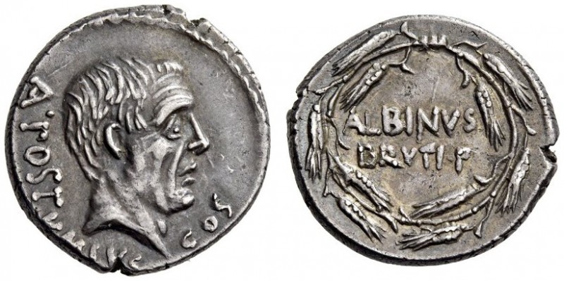 Albinus Bruti f., 48 BC. Denarius (Silver, 17mm, 3.95 g 9), Rome. A POSTVMIVS CO...