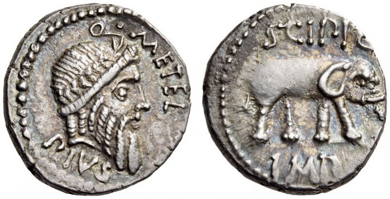 Q. Caecilius Metellus Pius Scipio, 47-46 BC. Denarius (Silver, 17mm, 3.79 g 12),...