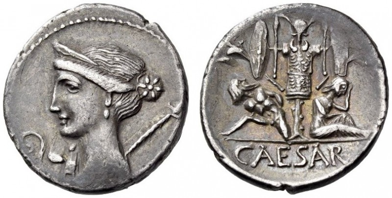 Julius Caesar, 46-45 BC. Denarius (Silver, 18mm, 3.91 g 5), military mint travel...