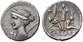 Julius Caesar, 46-45 BC. Denarius (Silver, 18mm, 3.91 g 5), military mint traveling with Caesar in Spain. Diademed and draped bust of Venus to left, w...