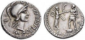 Cnaeus Pompeius Magnus (Pompey the Great), summer 46 - spring 45 BC. Denarius (Silver, 18mm, 4.06 g 6), M. Poblicius, legatus pro praetore, Corduba. M...