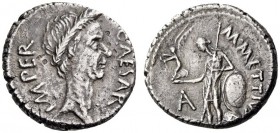 Julius Caesar, late March 44 BC. Denarius (Silver, 16mm, 3.51 g 3), with M. Mettius, Rome. CAESAR IMPER Wreathed head of Julius Caesar to right. Rev. ...