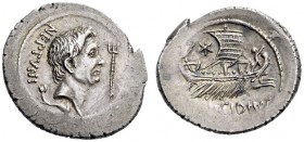 Sextus Pompey, 44-43 BC. Denarius (Silver, 20mm, 3.85 g 11), mint moving with Sextus Pompey, probably at Massalia, under the fleet commander Q. Nasidi...