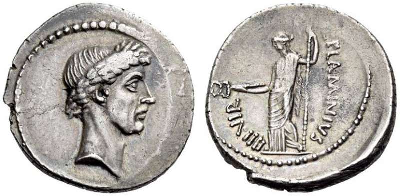 L. Flaminius Chilo and Julius Caesar, 43 BC. Denarius (Silver, 19mm, 3.60 g 8), ...