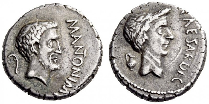 Mark Antony and Julius Caesar, 43 BC. Denarius (Silver, 16mm, 4.08 g 10), mint t...