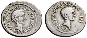 Lepidus and Octavian, November-December 43 BC. Denarius (Silver, 20mm, 3.86 g 1), military mint traveling with Lepidus in Italy. LEPIDVS.PONT.MAX III....