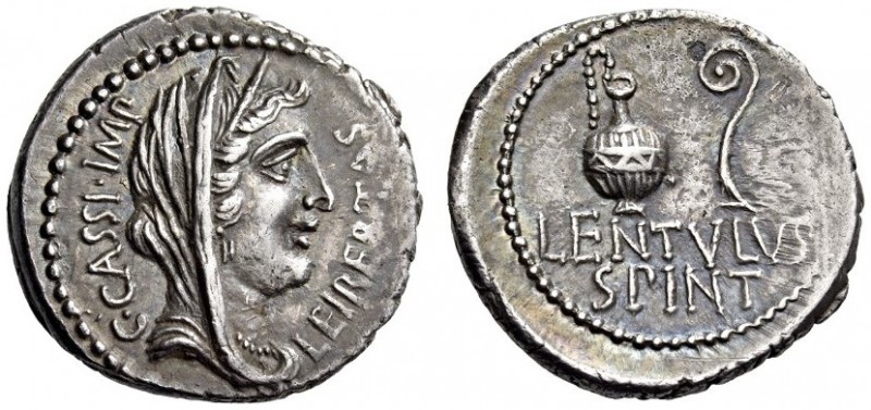 C. Cassius Longinus and L. Cornelius Lentulus Spinther, 43-42 BC. Denarius (Silv...