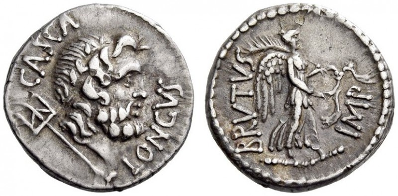 Brutus and Casca Langus, 43-42 BC. Denarius (Silver, 17mm, 3.92 g 12), mint movi...