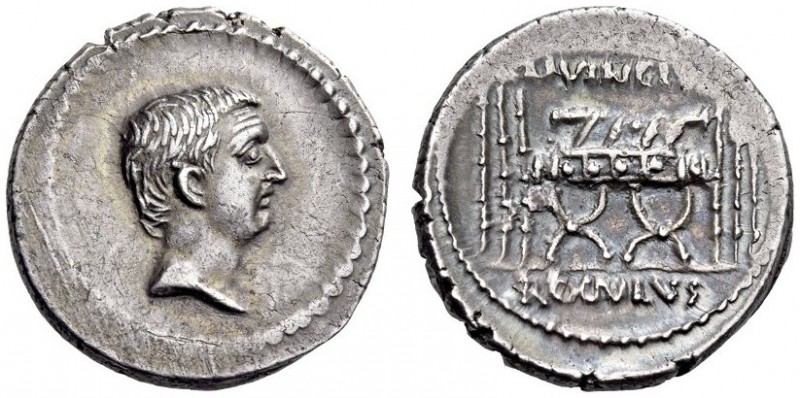 L. Livineius Regulus, 42 BC. Denarius (Silver, 19mm, 3.87 g 4), Rome. Bare head ...