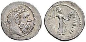 C. Vibius Varus, 42 BC. Denarius (Silver, 19mm, 4.12 g 8), Rome. Laureate head of bearded Hercules to right. Rev. C VIBIVS - VA Minerva standing right...