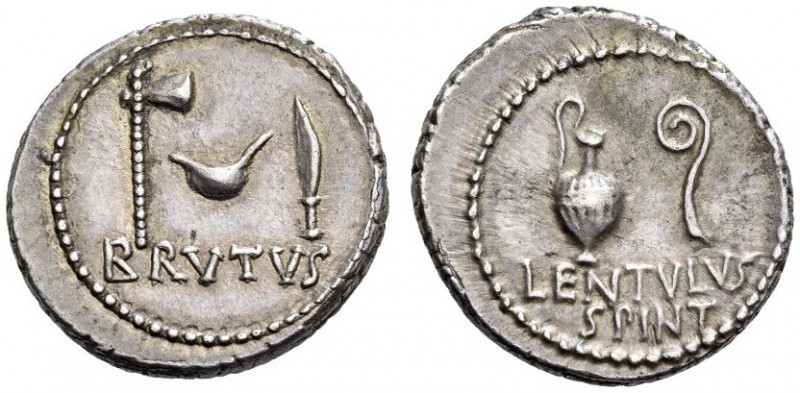 Brutus with P. Cornelius Lentulus Spinther, early 42 BC. Denarius (Silver, 12mm,...