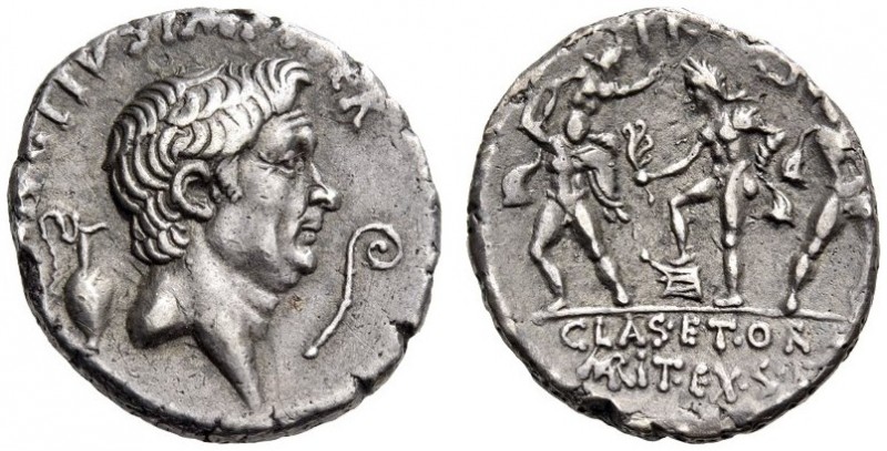 Sextus Pompey, 42-40 BC. Denarius (Silver, 17mm, 3.50 g 2), military mint in Sic...