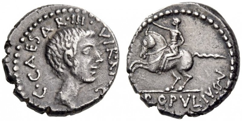Octavian, 41 BC. Denarius (Silver, 16mm, 3.95 g 9), mint moving with Octavian. C...
