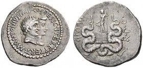 Mark Antony and Octavia, 39 BC. Cistophorus (Silver, 28mm, 11.70 g 12), Ephesus. M·ANTONIVS·IMP ·COS· DESIG·ITER ET·TERT Conjoined heads right of Mark...