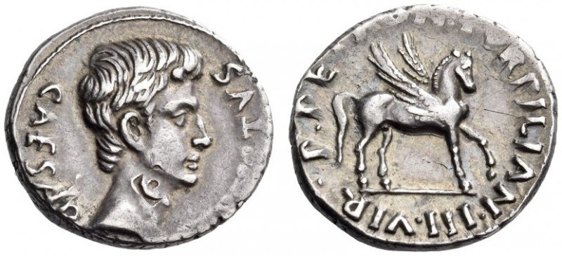 Augustus, 27 BC-AD 14. Denarius (Silver, 19mm, 3.72 g 7), Rome, under the moneye...