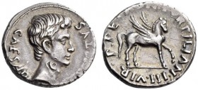 Augustus, 27 BC-AD 14. Denarius (Silver, 19mm, 3.72 g 7), Rome, under the moneyer P. Petronius Turpilianus, 19/18 BC. CAESAR AVGVSTVS Bare head of Aug...