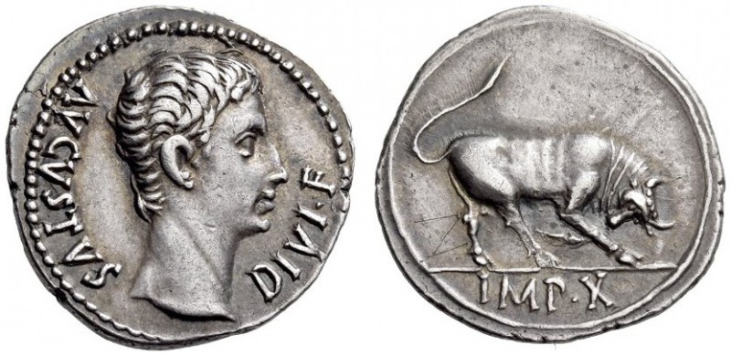 Augustus, 27 BC-AD 14. Denarius (Silver, 19mm, 3.77 g 6), Lugdunum, 15 BC. AVGVS...