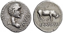 EASTERN EUROPE, Lower Danube area. Imitation of Augustus, after 11/10 BC. Denarius (Silver, 19mm, 3.81 g 1), copying a denarius of Augustus from Lugdu...