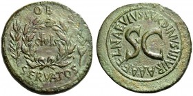 Augustus, 27 BC-AD 14. Sestertius (Orichalcum, 36mm, 25.52 g 9), Rome, under the moneyer L. Naevius Surdinus, 15 BC. OB / CIVIS / SERVATOS in three li...