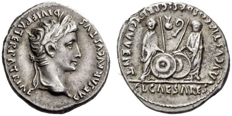 Augustus, 27 BC-AD 14. Denarius (Silver, 18mm, 3.88 g 2), Lugdunum, c. 2 BC-AD 4...