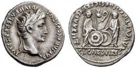 Augustus, 27 BC-AD 14. Denarius (Silver, 18mm, 3.88 g 2), Lugdunum, c. 2 BC-AD 4. CAESAR AVGVSTVS DIVI F PATER PATRIAE Laureate head of Augustus to ri...