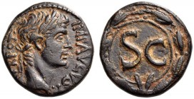 Augustus, 27 BC-AD 14. Antioch. Dupondius (Bronze, 25mm, 13.31 g 12), c. 5-12. IMP AVGVST TR POT Laureate head of Augustus to right. Rev. S C in wreat...