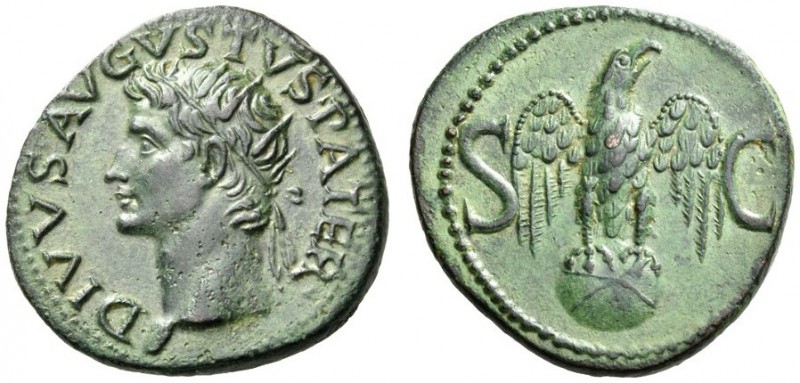 Divus Augustus, died AD 14. As (Copper, 26mm, 10.93 g 7), struck under Tiberius,...