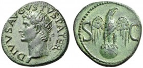 Divus Augustus, died AD 14. As (Copper, 26mm, 10.93 g 7), struck under Tiberius, Rome, 34-37. DIVVS AVGVSTVS PATER Radiate head of Augustus to right. ...