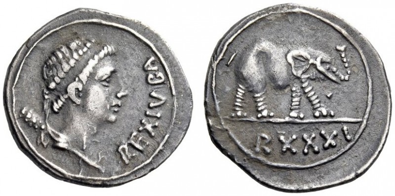KINGS of MAYRETANIA, Juba II, 25 BC-AD 24. Denarius (Silver, 18mm, 2.94 g 5), Ca...