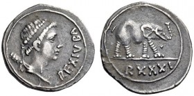 KINGS of MAYRETANIA, Juba II, 25 BC-AD 24. Denarius (Silver, 18mm, 2.94 g 5), Caesarea, regnal year XXXI = 31 = AD 6. REX IVBA Diademed bust of Juba t...