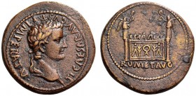 Tiberius, as Caesar, 4-14. Dupondius (Orichalcum, 29mm, 13.05 g 6), Lugdunum, 10 AD. TI CAESAR AVGVST F IMPERAT V Laureate head of Tiberius to right. ...