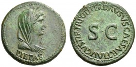 Drusus, Caesar, 19-23. Dupondius (Orichalcum, 27mm, 14.22 g 1), struck under Tiberius with a portrait of Drusus’ wife Livilla as Pietas, Rome, 22-23. ...