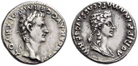 Gaius (Caligula), 37-41. Denarius (Silver, 18mm, 3.73 g 12), with Agrippina Senior, Lugdunum, 37-38. C CAESAR AVG GERM P M TR POT Laureate head of Cal...