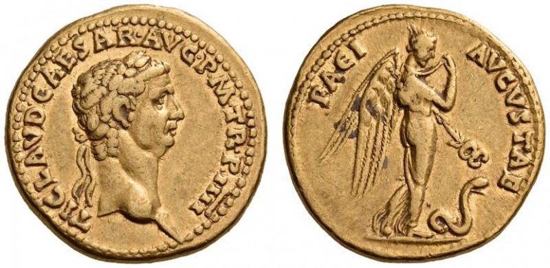 Claudius, 41-54. Aureus (Gold, 18mm, 7.74 g 12), Rome, 44-45. TI CLAVD CAESAR AV...