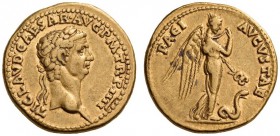 Claudius, 41-54. Aureus (Gold, 18mm, 7.74 g 12), Rome, 44-45. TI CLAVD CAESAR AVG P M TR P IIII Laureate head of Claudius to right. Rev. PACI AVGVSTAE...
